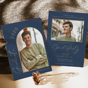 Invitación Partido de Graduación de Foto Azul de la Marina Mo