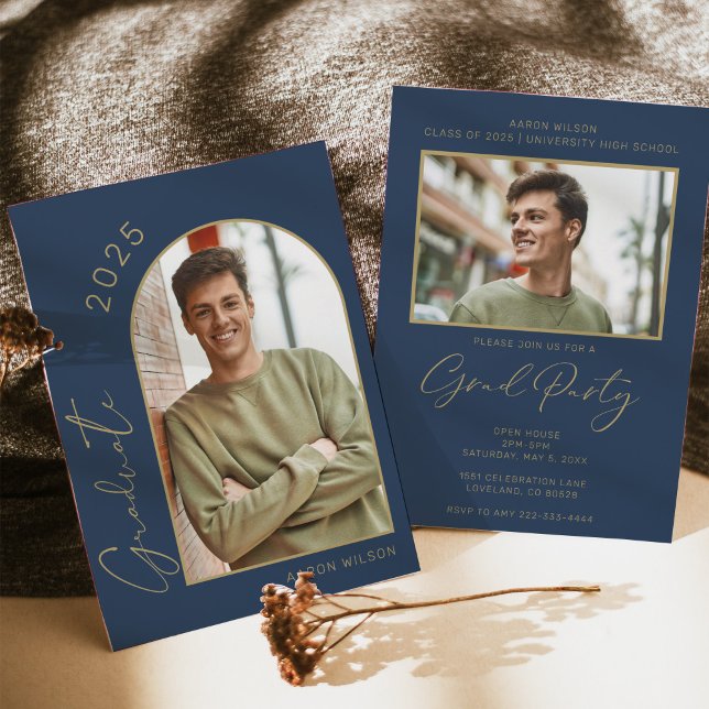 Invitación Partido de Graduación de Foto Azul de la Marina Mo (Subido por el creador)