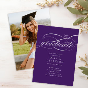 Invitación Partido de Graduación de Foto con Guión Púrpura de