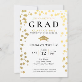 Invitación Partido de Graduación de Foto de Black Gold White 