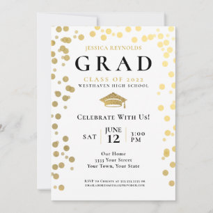 Invitación Partido de Graduación de Foto de Black Gold White
