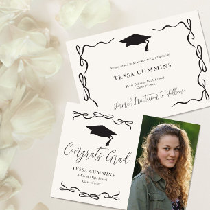 Invitación Partido de Graduación de Foto de Chica Blanco y Ne