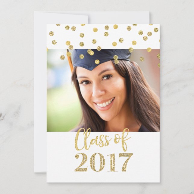 Invitación Partido de Graduación de Foto de Confetti Purpurin (Anverso)