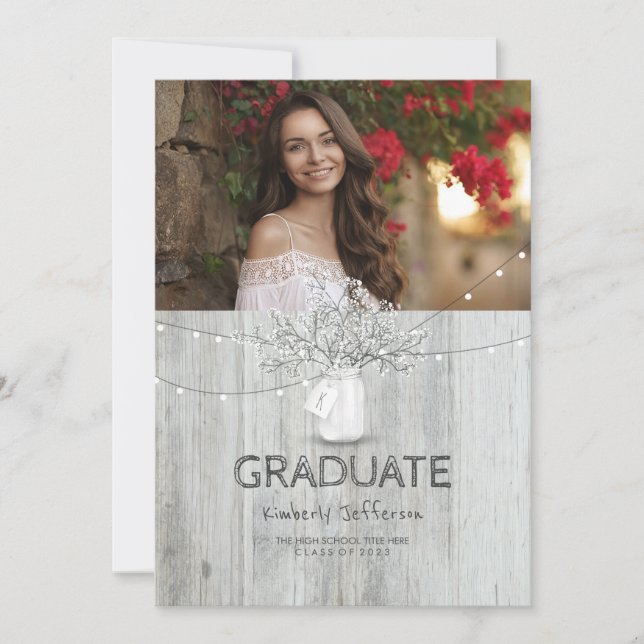 Invitación Partido de Graduación de Foto de Floral Rustica Ma (Anverso)
