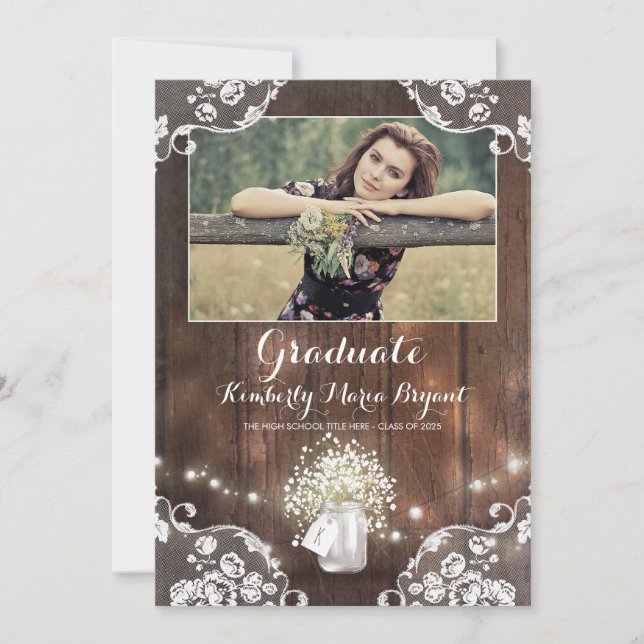 Invitación Partido de Graduación de Foto de Floral Rustica Ma (Anverso)