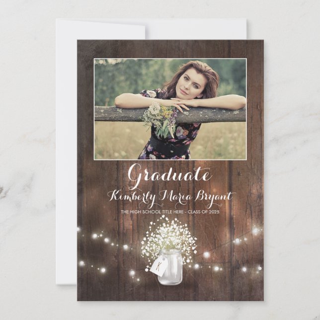 Invitación Partido de Graduación de Foto de Floral Rustica Ma (Anverso)