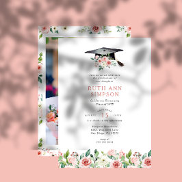 Invitación Partido de Graduación de Foto de Gorro Floral Rubo