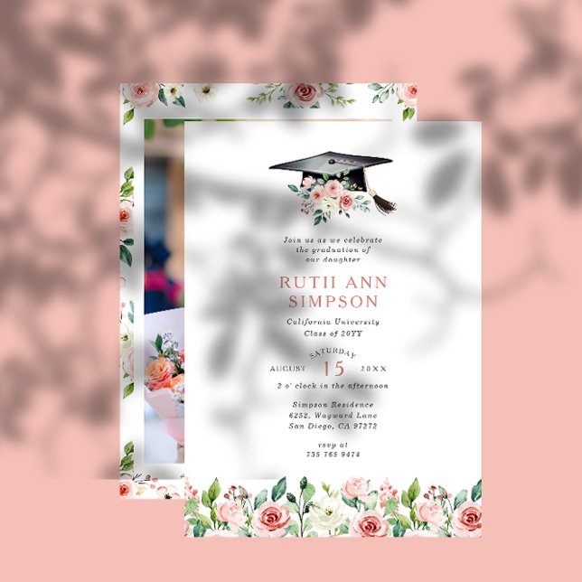 Invitación Partido de Graduación de Foto de Gorro Floral Rubo (Subido por el creador)