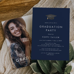 Invitación Partido de Graduación de Foto de Grado Azul de la 