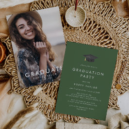 Invitación Partido de Graduación de Foto de Grado Verde de mo