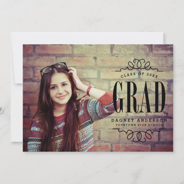 Invitación Partido de Graduación de Foto de Graduado Clásico (Anverso)