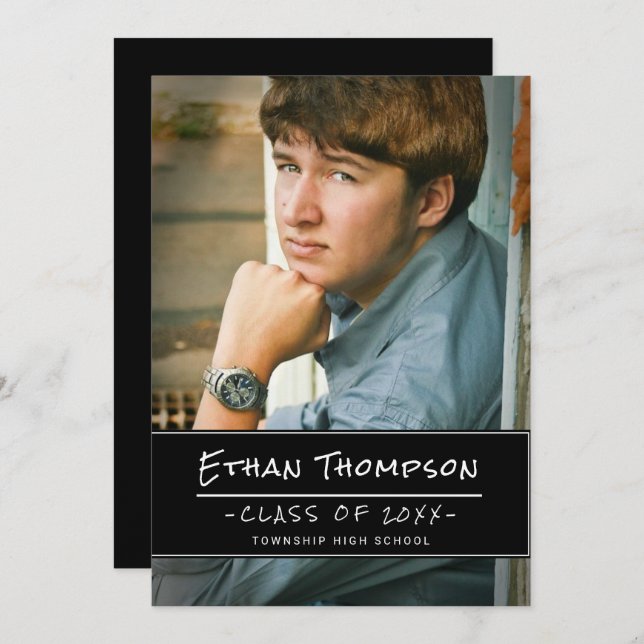 Invitación Partido de Graduación de Foto de Graduado de Guy C (Anverso / Reverso)