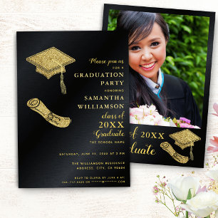 Invitación Partido de Graduación de Foto de Graduados de Oro