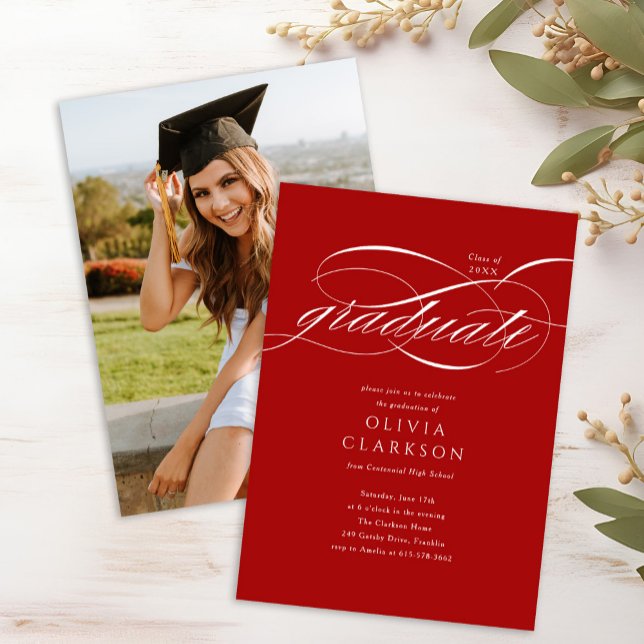 Invitación Partido de Graduación de Foto de Guión Rojo Elegan (Subido por el creador)