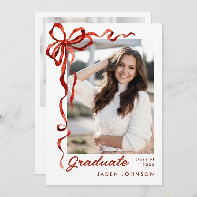 Invitación Partido de Graduación de FOTO de la cinta roja de  (Anverso / Reverso)