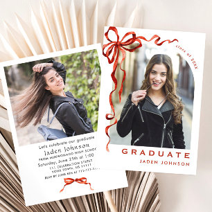 Invitación Partido de Graduación de FOTO de la cinta roja de 