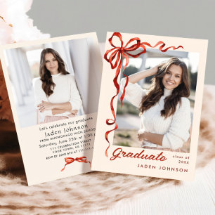 Invitación Partido de Graduación de FOTO de la cinta roja de 