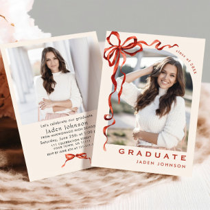 Invitación Partido de Graduación de FOTO de la cinta roja de 