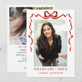Invitación Partido de Graduación de FOTO de la cinta roja de 