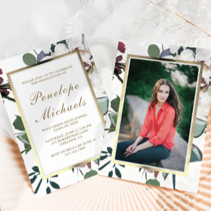 Invitación Partido de Graduación de Foto de Marco Floral de m