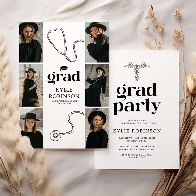 Invitación Partido de Graduación de Foto de Médico Médico (Subido por el creador)
