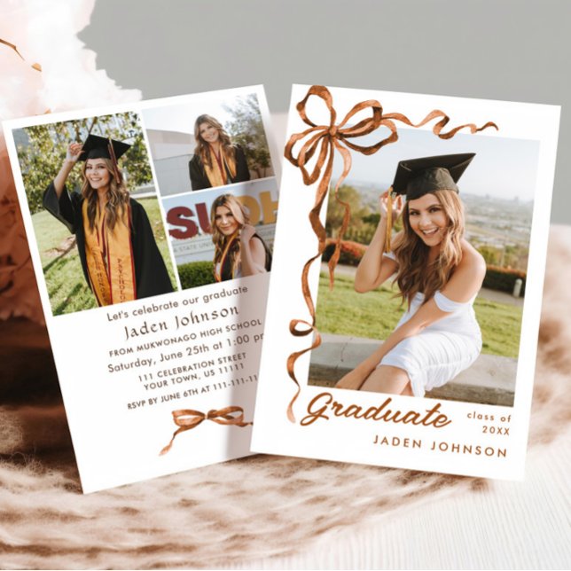 Invitación Partido de graduación de FOTO de moda Boho Bow Rib (Subido por el creador)