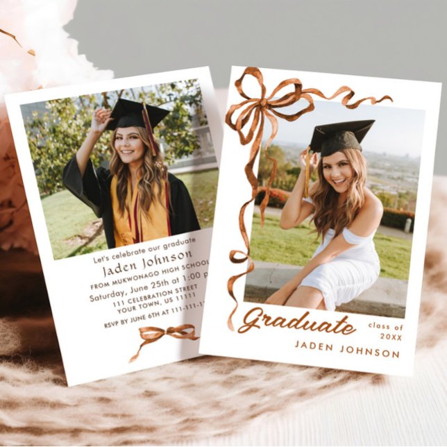 Invitación Partido de Graduación de FOTO de moda Boho Bow Rib (Subido por el creador)