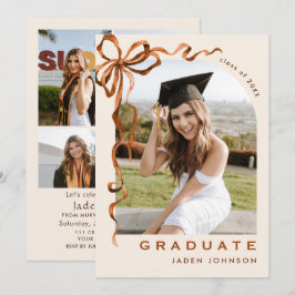 Invitación Partido de graduación de FOTO de moda Boho Bow Rib