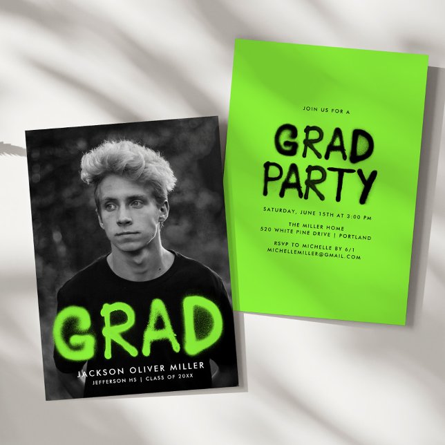 Invitación Partido de Graduación de Foto de Paint Green Spray (Subido por el creador)