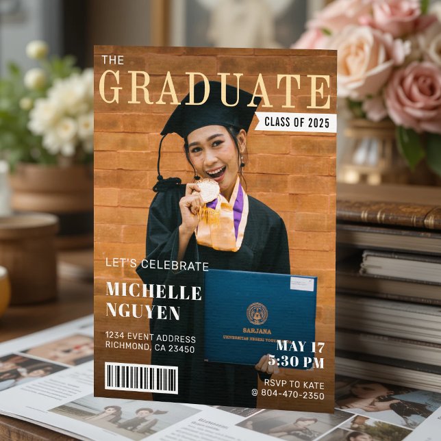 Invitación Partido de Graduación de Foto de Portada de Revist (Magazine Cover Photo Graduation Party Invitation
)