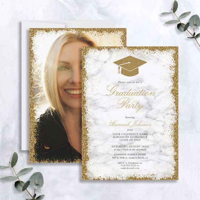 Invitación Partido de Graduación de Foto de Purpurina de Oro  (Subido por el creador)