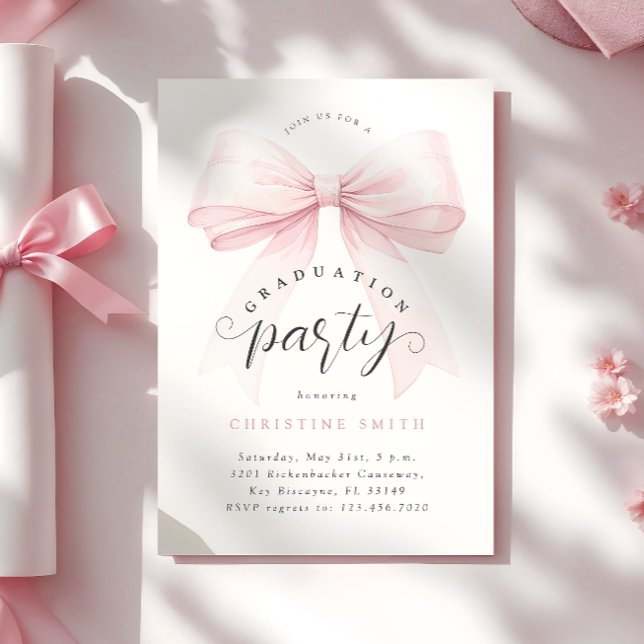 Invitación Partido de Graduación de Foto de Rubor Pink Bow (Subido por el creador)