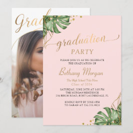 Invitación Partido de Graduación de Foto del Arco de Oro Rosa