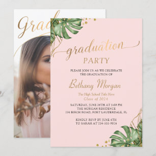 Invitación Partido de Graduación de Foto del Arco de Oro Rosa
