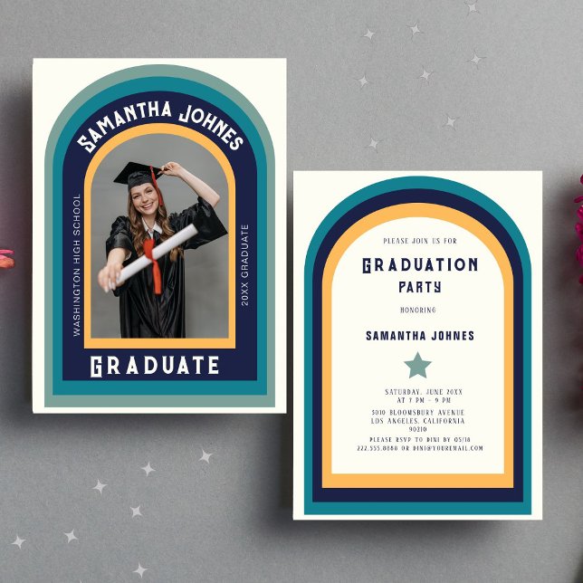Invitación Partido de Graduación de Foto del Arco Iris Retro (Subido por el creador)