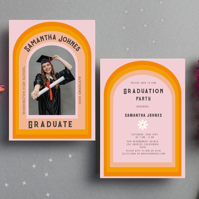 Invitación Partido de Graduación de Foto del Arco Iris Retro (Subido por el creador)
