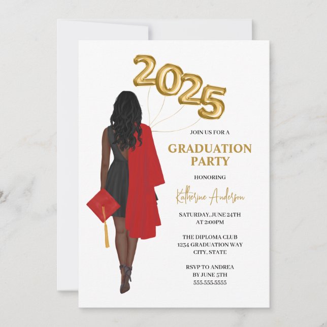 Invitación Partido de Graduación de Foto Femenina Afroamerica (Anverso)