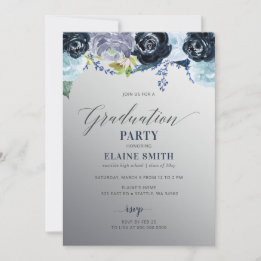 Invitación Partido de Graduación de Foto Floral Azul Plata