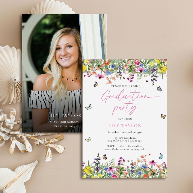 Invitación Partido de Graduación de Foto Floral Boho Wildflow (Subido por el creador)