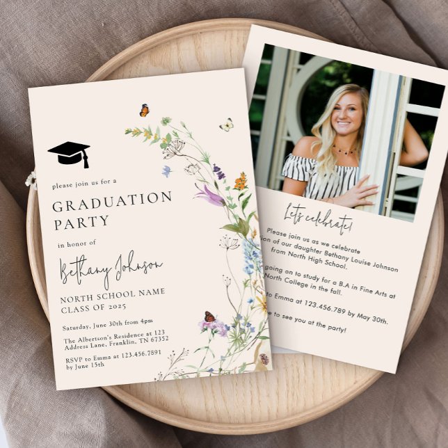 Invitación Partido de Graduación de Foto Floral Boho Wildflow (Subido por el creador)
