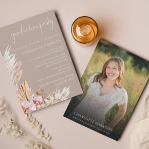 Invitación Partido de Graduación de Foto Floral de Moda Boho