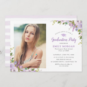 Invitación Partido de Graduación de Foto Floral Lilac