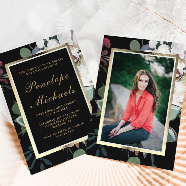 Invitación Partido de Graduación de Foto Floral Oscura (Subido por el creador)