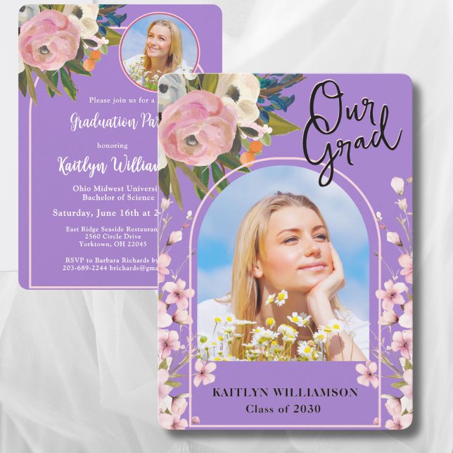 Invitación Partido de Graduación de Foto Floral Rosa de Agua  (Subido por el creador)