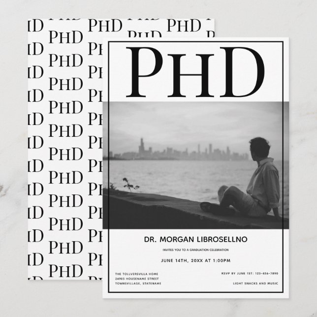 Invitación Partido de Graduación de Foto Graduada de Doctorad (Anverso / Reverso)