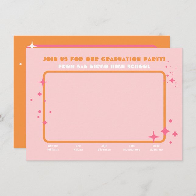 Invitación Partido de Graduación de Foto Hippie Conjunto 5 pe (Anverso / Reverso)