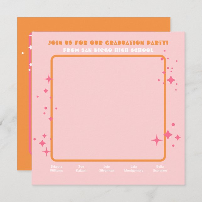 Invitación Partido de Graduación de Foto Hippie Conjunto 5 pe (Anverso / Reverso)