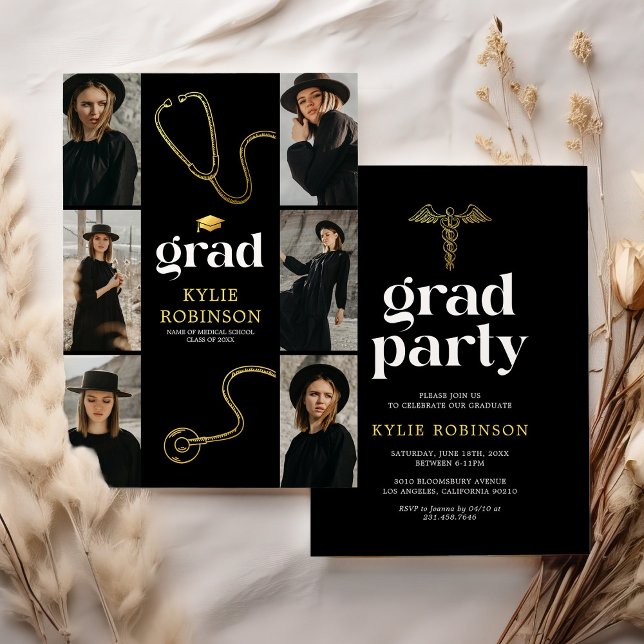 Invitación Partido de Graduación de Foto Médica de Oro Negro (Subido por el creador)
