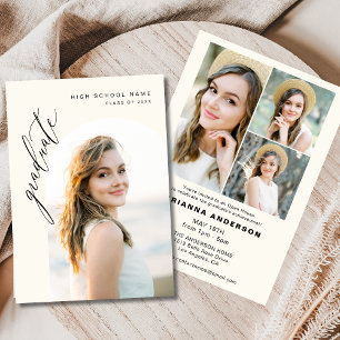 Invitación Partido de Graduación de Foto Minimalista de Crema
