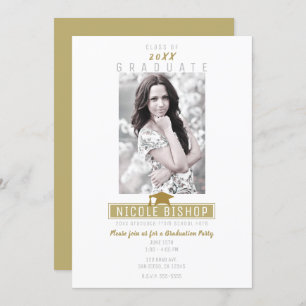 Invitación Partido de Graduación de Foto Moderna de Oro Blanc